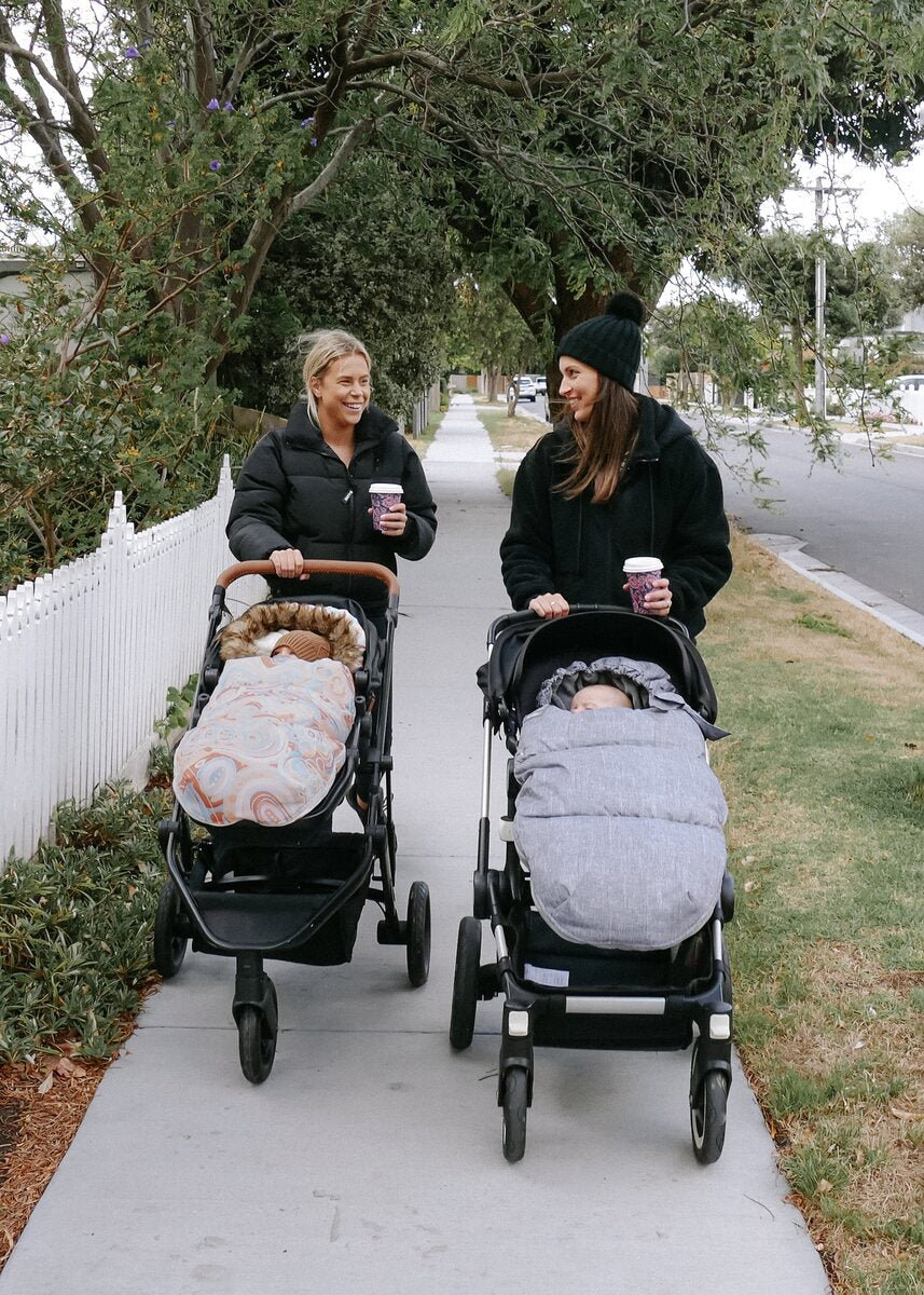 Two strollers with Brievelo Nordic Footmuffs