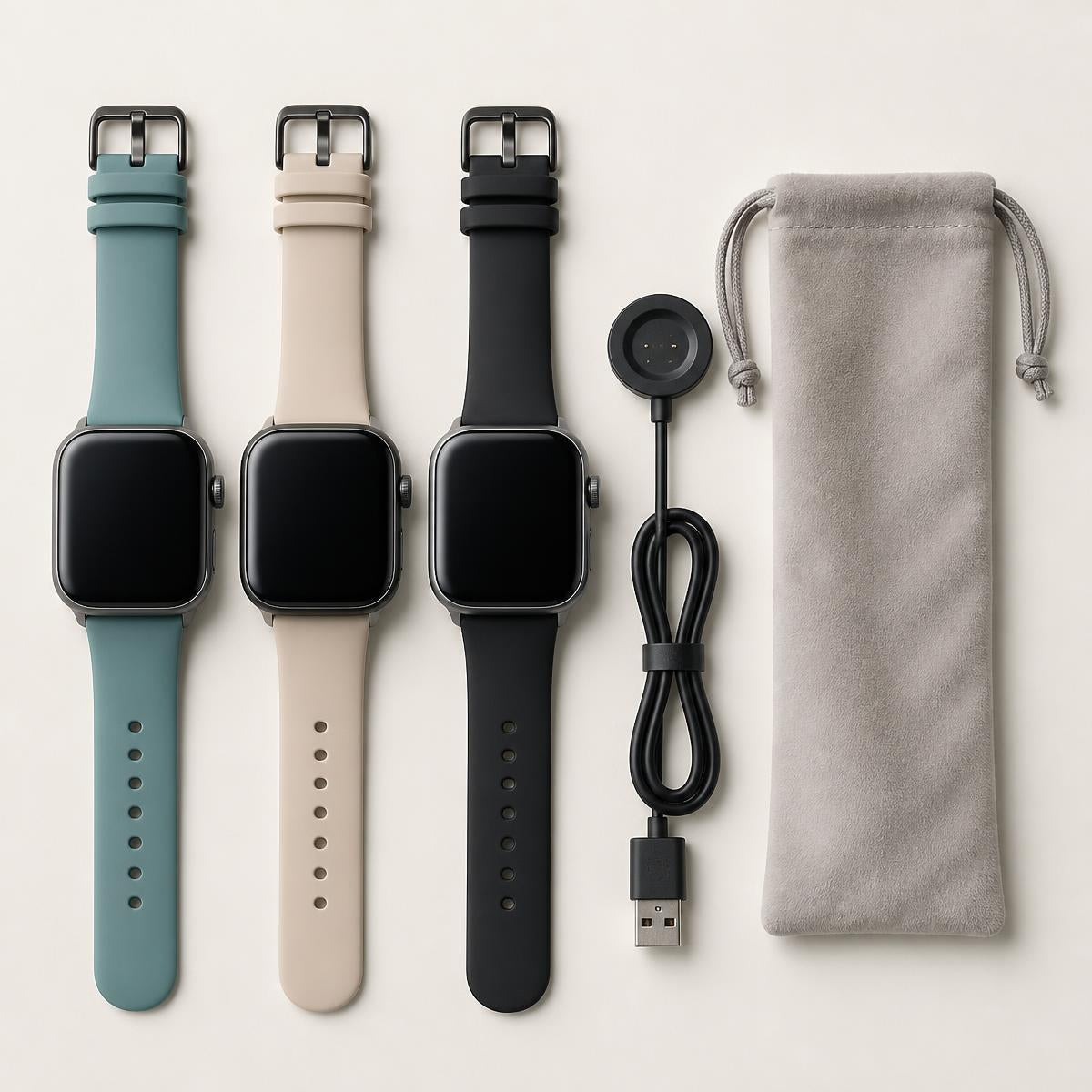 Drei brievelo Aura Uhren mit Ladekabel und Etui